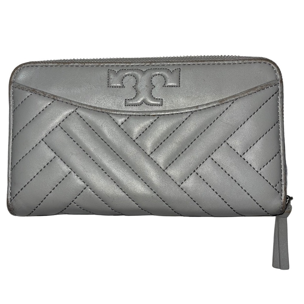 Tory Burch Alexa Zip Continental Wallet Grey Quilted Leather - Picture 3 of 16